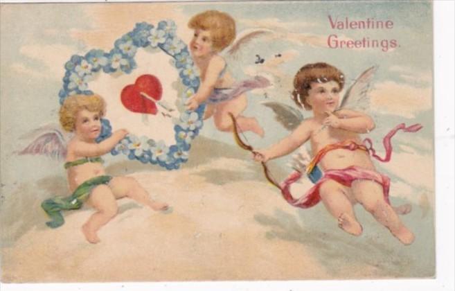 Valentine's Day With Cupids and Blue Flowered Heart 1909