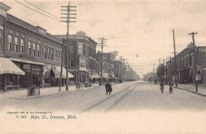 J83/ Owosso Michigan Postcard c1910 Main Street Stores People 434