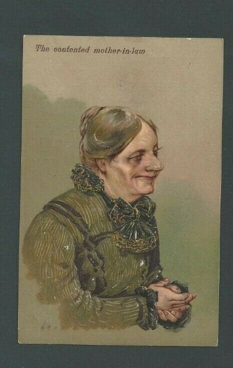 1911 Post Card Humor The Contented Mother-In-Law W/Closed Hands Embossed