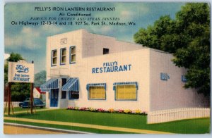 Madison Wisconsin Postcard Felly's Iron Lantern Restaurant Exterior 1949 Vintage