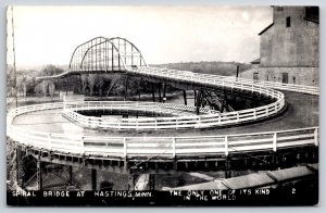 RPPC~Hastings Minnesota~Mississippi River~Hastings Spiral Bridge Scene~1950s PC