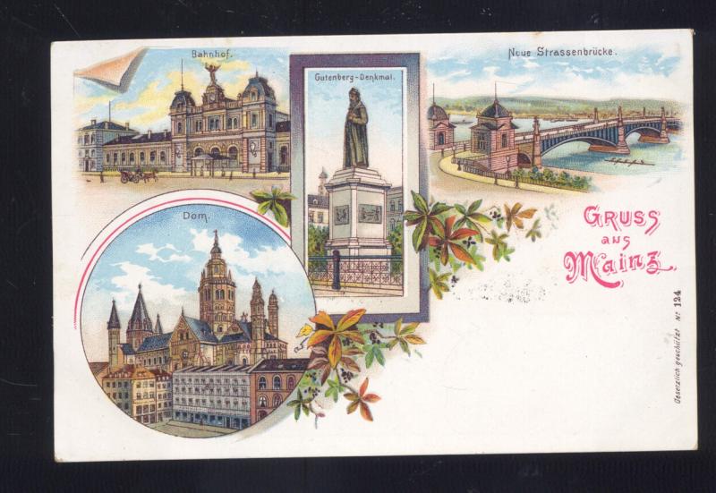 GRUSS AUS MAINZ GERMANY 1901 ANTIQUE VINTAGE MULTI VIEW POSTCARD GERMAN