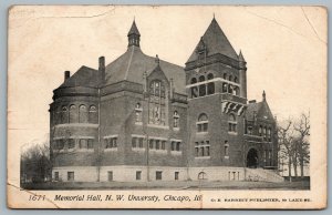 Postcard Chicago IL c1907 Memorial Hall N. W. University From Evanston Illinois