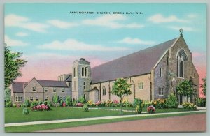 Green Bay Wisconsin~Annuciation Church~C1940~Linen Postcard