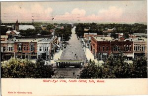 Aerial View South Street Iola KS Trolley Street Car c1907 Vintage Postcard R31