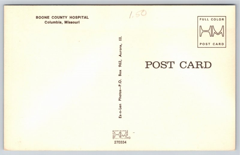 Columbia Missouri~Boone County Hospital Bldg Exterior View~Vintage Postcard