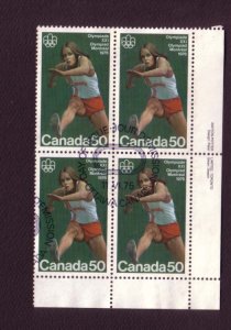 Canada, Used Inscription Block of Four, Olympics 1976, 50 Cent, Scott #666,