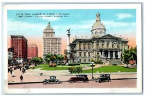 1933 Hotel Pere Marquette Peoria Life Building Court House Illinois IL Postcard