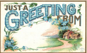 Vintage Postcard 1911 Just A Greeting Card From Beautiful Nature Scene Flowers