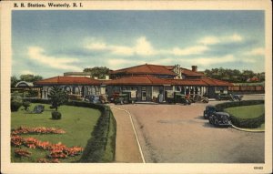 Westerly Rhode Island RI Train Station Depot Linen 1930s-50s Linen Postcard