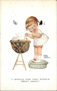 Children Comic Girl Sewing Sock 1920s-30sPostcard