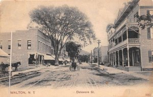 Walton New York Delaware Street Horse and Carriage Vintage Postcard U532