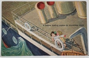 A Fellow Feeling makes Us Wonderous, Children on Ship H.S.B. Deco Postcard G9