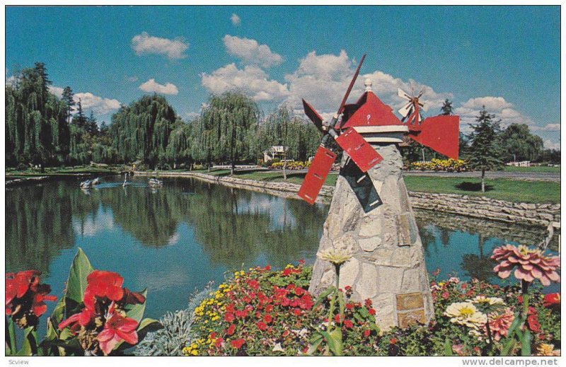 Windmill and fish pond in Polson Park, Vernon, B.C.,   Canada,  40-60s