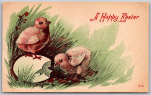 Vtg Happy Easter Hatched Cracked Egg 2 Chicks Holiday Greeting Old Postcard