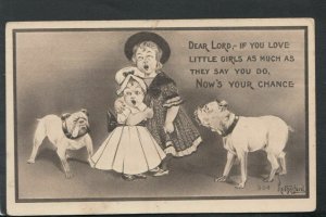 Religious Postcard - Prayer / Children / Bulldog - Artist Rutherford RS18218