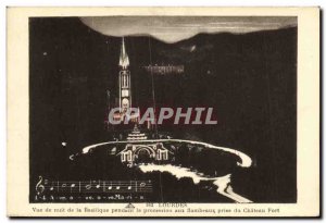 Old Postcard Lourdes Basilica night view during the Torchlight procession tak...