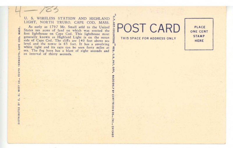 MA -  Cape Cod, North Truro. Highland Lighthouse & US Wireless Station