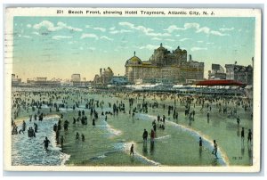 c1923 Beach Front Showing Hotel Traymore Atlantic City New Jersey NJ Postcard