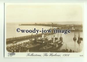 f0548 - Paddle Steamers in Folkestone - modern reproduction postcard