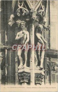 Old Postcard The cathedral of Rouen of adam and eve statues in the round butter