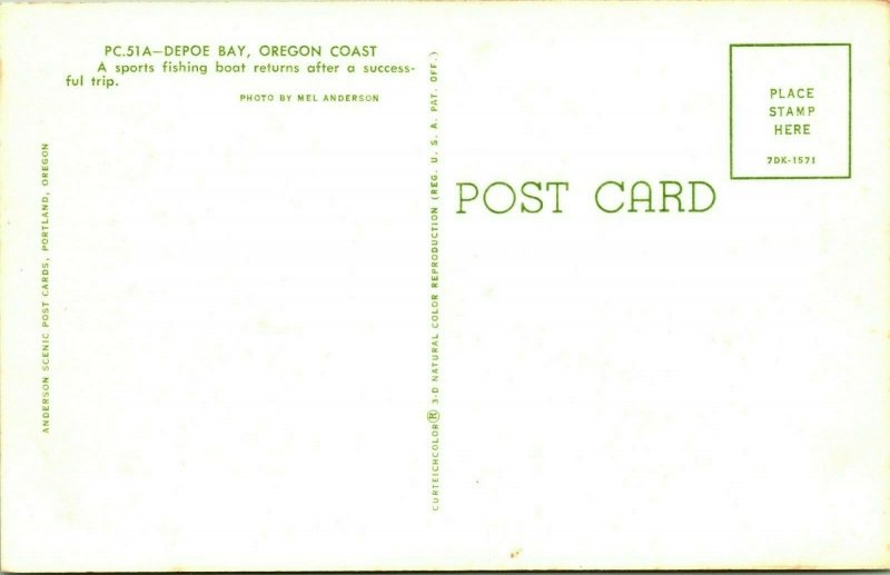 Vtg Chrome Postcard Depoe Bay Oregon OR Coast Highway 101 Boat UNP