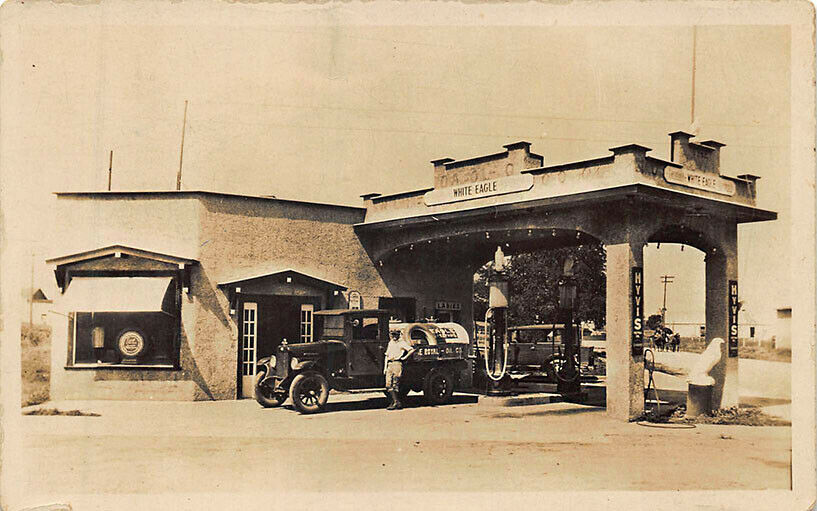 White Eagle Gas Station and Delivery Truck RPPC Postcard United