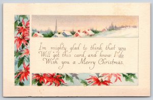Poinsettias & Skyline Rhyming Christmas ~Gibson Art Vintage Postcard