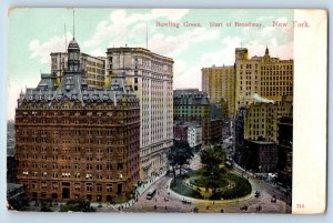 New York City New York Postcard Bowling Green Start Broadway Park c1910 Vintage