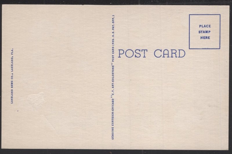 Florida Winter Haven - U. S.  Post Office with Flag - Linen