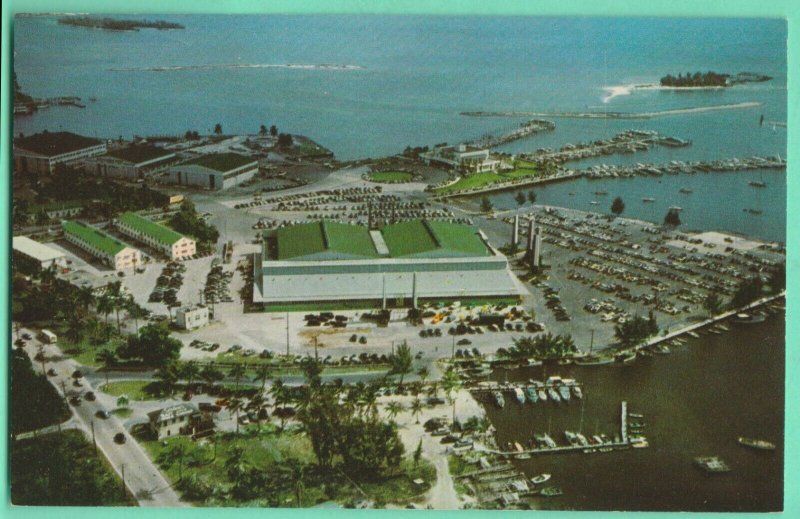 Convention Hall & Marina Dinner Key Coconut Grove Miami Air View Postcard