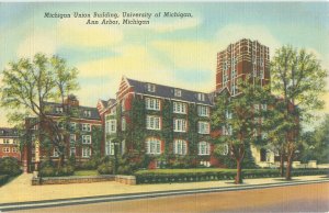 Ann Arbor MI University of Michigan Union Bldg Linen Postcard Unused