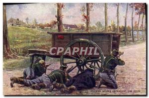 Postcard Old Army Lancers defendant Belgian road