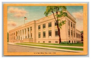 Vintage 1948 Postcard Flag Over The US Post Office in Flint Michigan