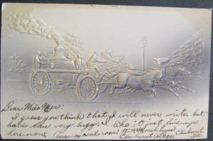 Going To The Fire Embossed Post Card 1912