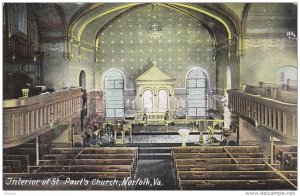 Interior of St. Paul's Church, Norfolk, Virginia, 1900-10s