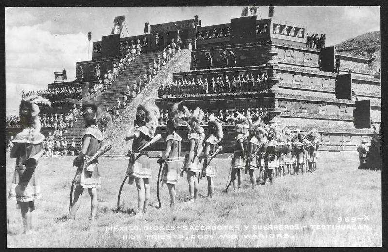 Pyramid High Priests Gods & Warriors Teotihuacan MEXICO RPPC Unused c1940s