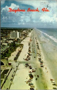Vtg 1980s Daytona Beach Aerial View Cars on the Beach Hotels Florida FL Postcard