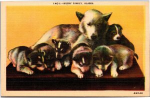 Postcard Animal Dog Husky Family Alaska puppies