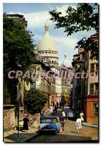 Modern Postcard Paris Street Norvins and Basilique du Sacre Coeur in Montmartre