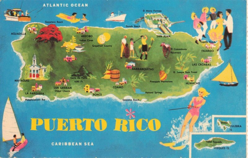 1969 Puerto Rico Map Postcard 2R3-76 