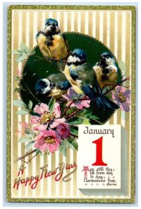 1910 New Year January 1 Calendar Song Birds Embossed Tuck's Antique Postcard
