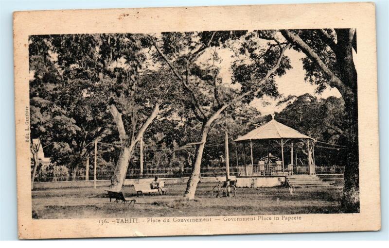 Tahiti Papeete Government Place Gazebo Park Benches Bike Vintage Postcard D81