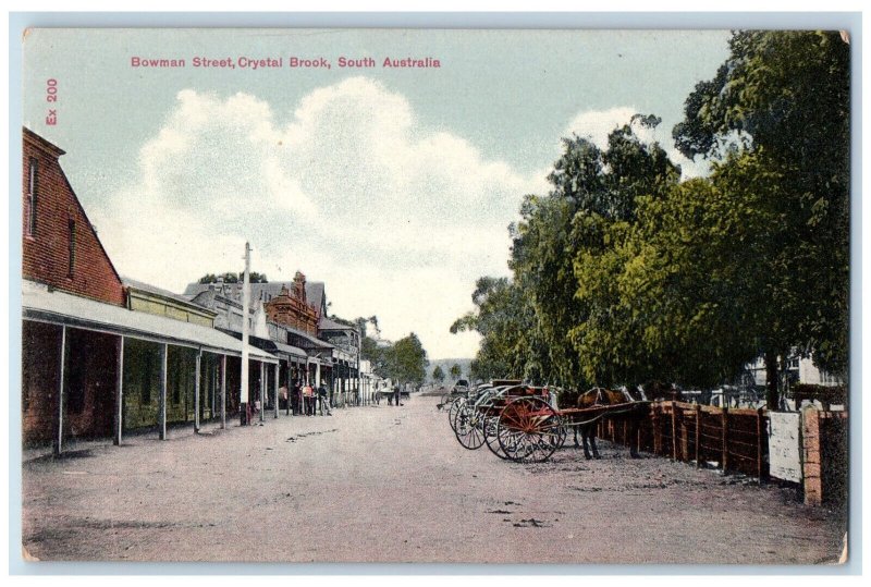 Bowman Street Crystal Brook South Australia, Horse Wagon Street Scene Postcard 