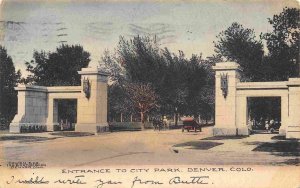 City Park Entrance Denver Colorado 1909 hand colored postcard