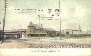 C and NW Depot, Rockford, IL USA Train Railroad Station Depot Postal Used Unk...