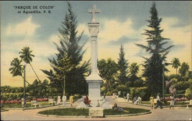 Aguadilla Puerto Rico Parque de Colon Used Linen Postcard