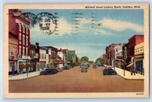 1952 Cadillac Michigan Postcard Mitchell Street Looking North Store Building