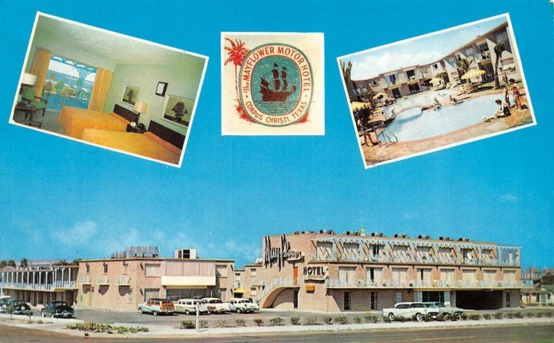 CORPUS CHRISTI Texas TX   MAYFLOWER HOTEL Pool~Room~50's Woody ROADSIDE Postcard