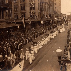 1918 RPPC Red Cross Nurses Parade Los Angeles California Real Photo Postcard